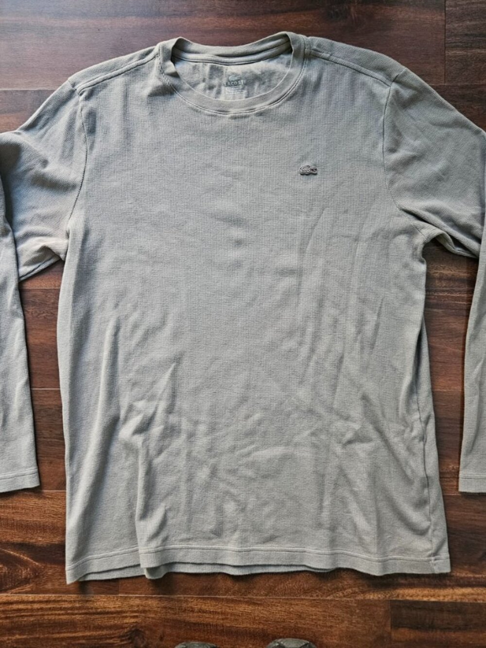Lacoste Mens 2XL FR7 Gray Waffle Knit Crew Neck Long Sleeve Cotton